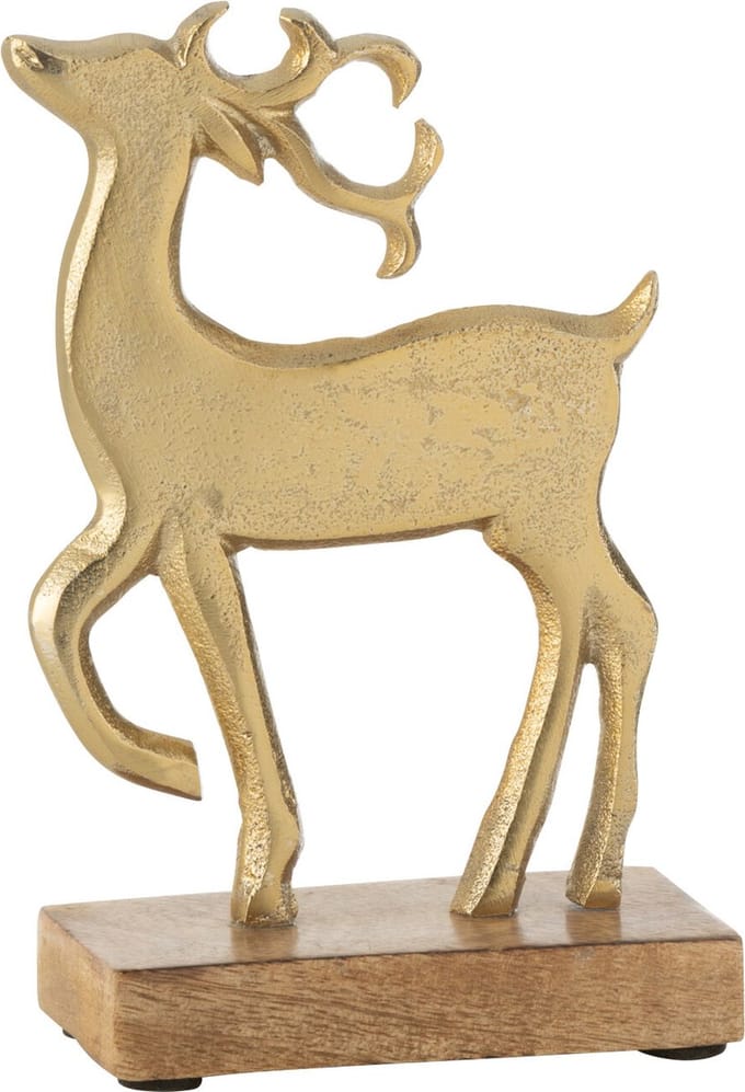 J-Line figuur Rendier Op Voet - aluminium/hout - goud - small