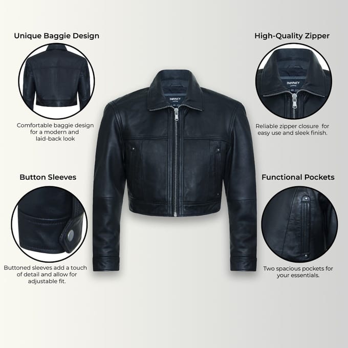 Zwart cropped leren bikerjack voor dames - Dubai