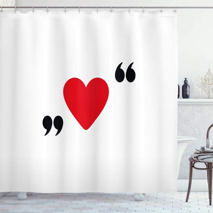 ABAKUHAUS Liefde Douchegordijn – 175x240 cm – Polyester – Rood/Zwart/Wit