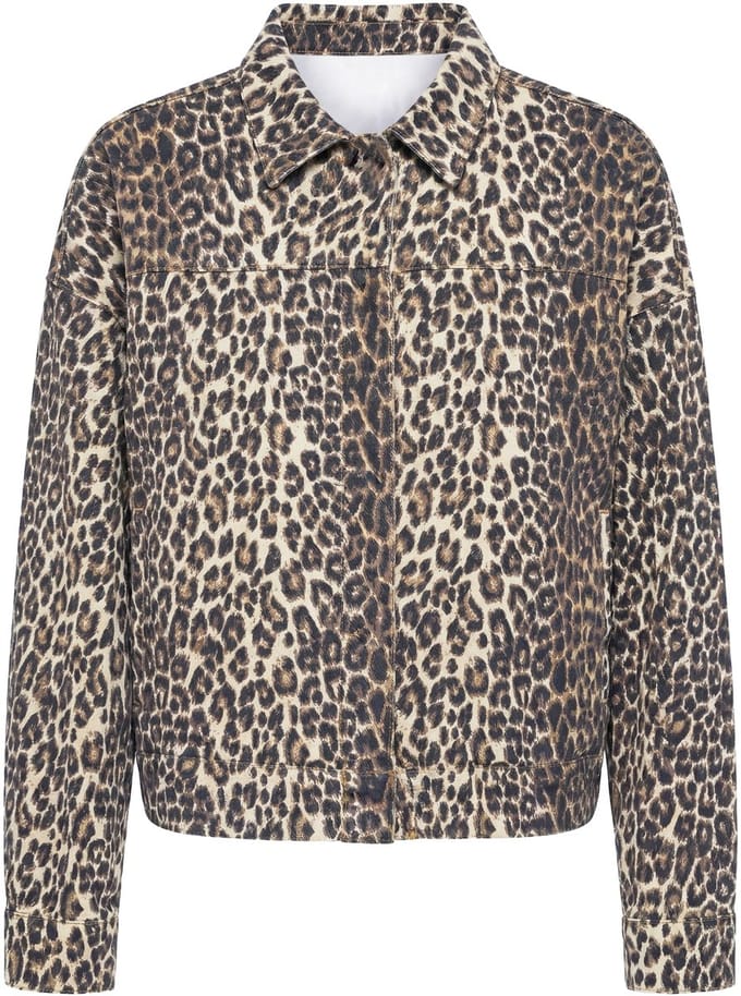 Studio Untold - Dames - Luipaard-blouson oversized overhemdkraag - Lichtchampagne - Maat 58+
