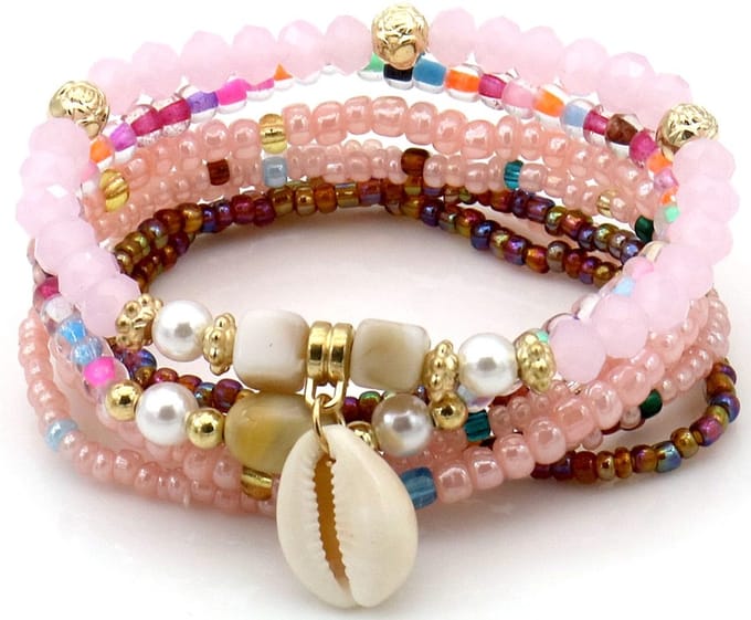 Armbandenset - schelpen - roze
