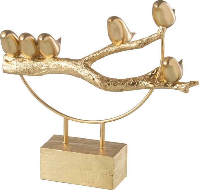 J-Line decoratie Vogel op Tak - polyresin/metaal - goud