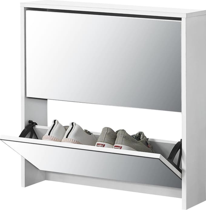 Schoenenkast met spiegels en 2 vouwdeuren 67x63x17 cm wit