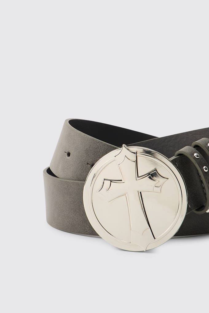 PU Vervaagde Kruis Gesp Riem | Black | Size XL