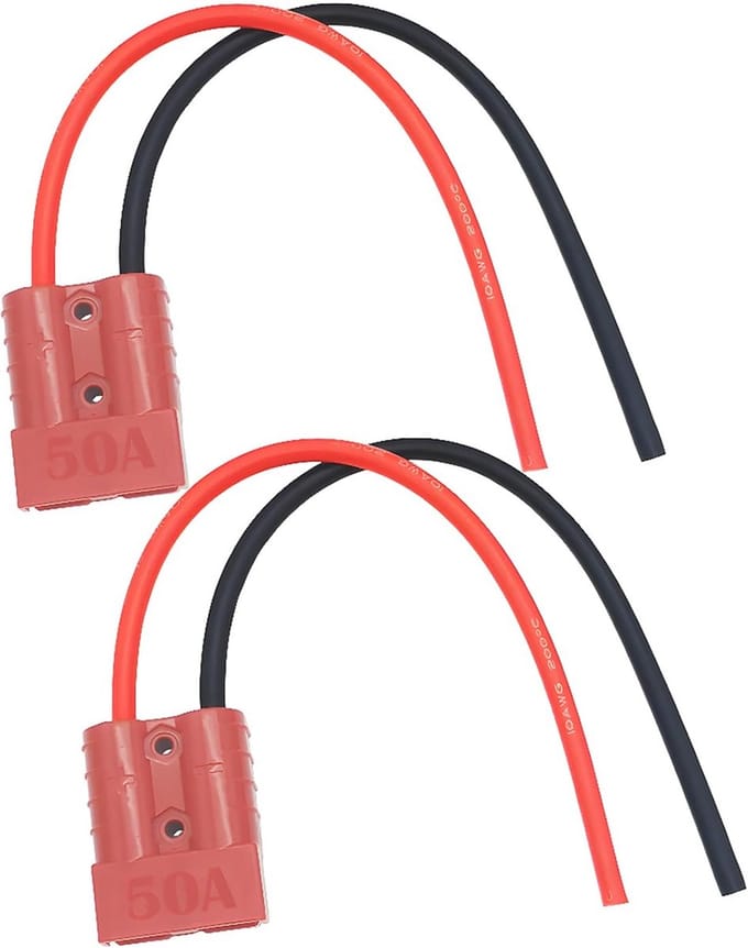 Accu Snelkoppeling Set 50A 600V met 10 AWG Kabel (2 Sets, Rood)