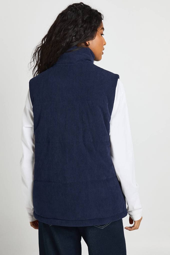 boohoo Dames Cord Gewatteerde Gilet | Navy | Maat: 8
