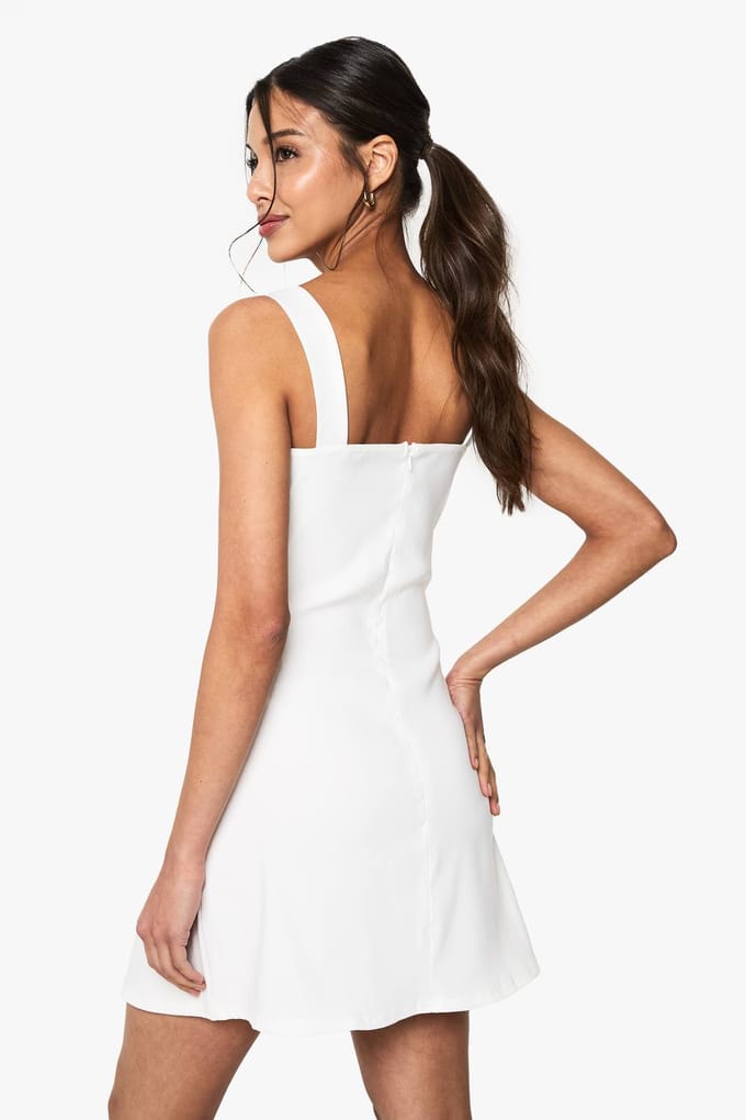 boohoo Dames Bengaline Milkmaid Mini Jurk | White | Maat: 16
