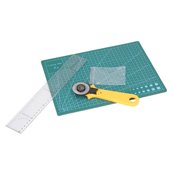 Zelfherstellende Snijmat Set A4 Transparant Formaat Veilige Knop Naaiaccessoires met 45mm Roterende Snijder blue