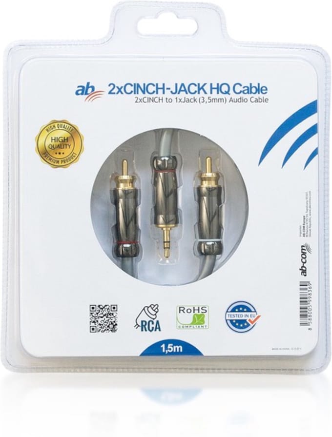 AbCom -Aansluitkabel AB HQ Jack 3,5 mm - 2x RCA CINCH 1,5m - high performance