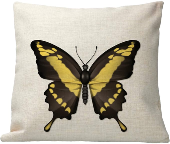Kussen - Design - Insect - Gele Vlinder - Linnen - Kleurvast - inclusief vulling