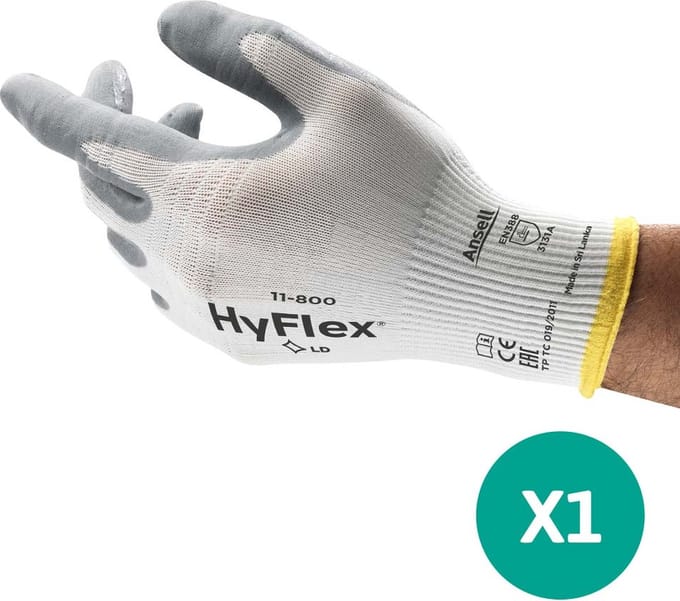 HyFlex® 11-800 - Werkhandschoen, DIY, Garage, Montage, M, Wit, 1 paar