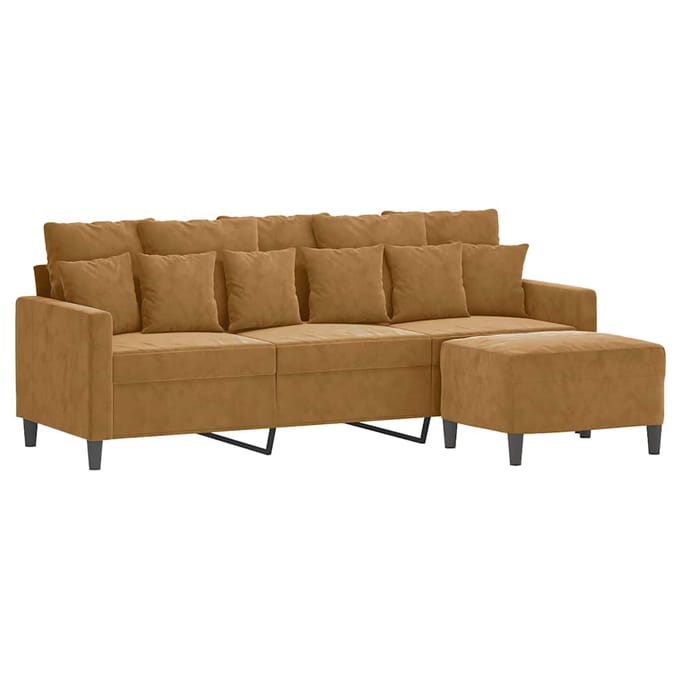 vidaXL - Driezitsbank - met - voetenbank - 180 - cm - fluweel - bruin