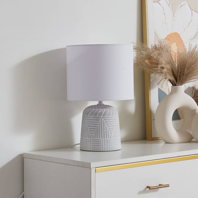 Lindby - Tafellamp - 1licht - Keramiek, linnen - H: 40 cm - E27 - wit