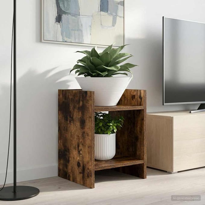 vidaXL - Plantenstand - Gerookt - eiken - 30 - x - 30 - x - 40 - cm - Bewerkt - hout