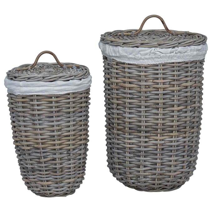 vidaXL - Wasmand - met - deksel - GENDT - 2 - st - Natuurlijk - grijs - Kubu - Rattan
