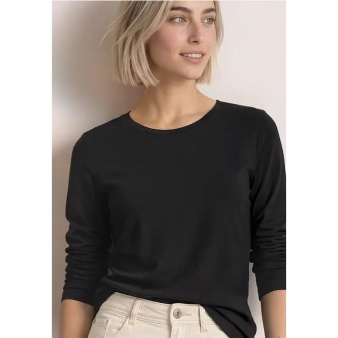 Shirt met 3/4-mouwen en ronde hals in effen kleur