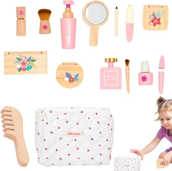 Houten Make-up Set - Speel Make-up - Fantasie Spel - Solide Constructie - 21 x 15 x 8 cm