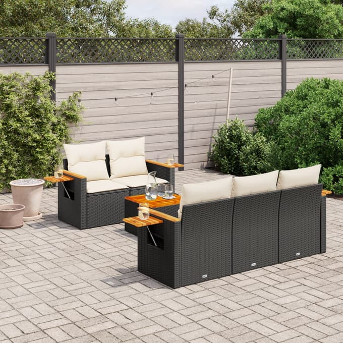 vidaXL - 6-delige - Loungeset - met - kussens - poly - rattan - zwart