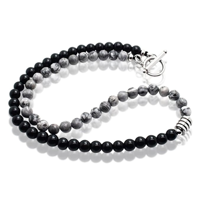 Memphis kralen ketting Tijgeroog Zwart Grijs - 45cm