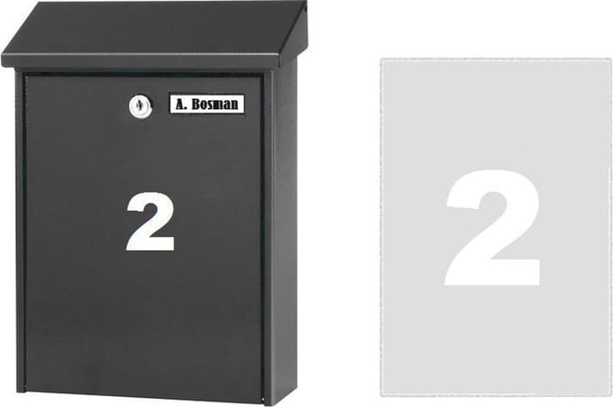 Huisnummer sticker 2 WIT (6cm hoog) / plakcijfer / cijfersticker