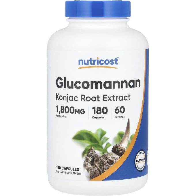 Nutricost, glucomannan konjacwortelextract, 1.800 mg, 180 capsules (600 mg per capsule)