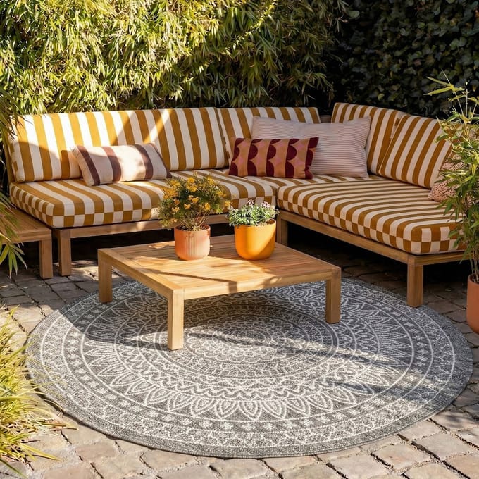 FRAAI Rond buitenkleed - Summer Azteca Grijs - Ø 280cm