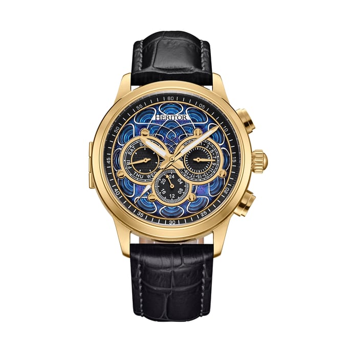 Heritor Automatic Apostle horloge met leren band en dag-/datumfunctie - goud/zwart