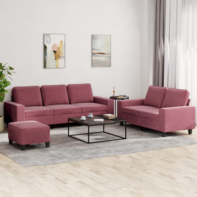 vidaXL - 3-delige - Loungeset - stof - wijnrood