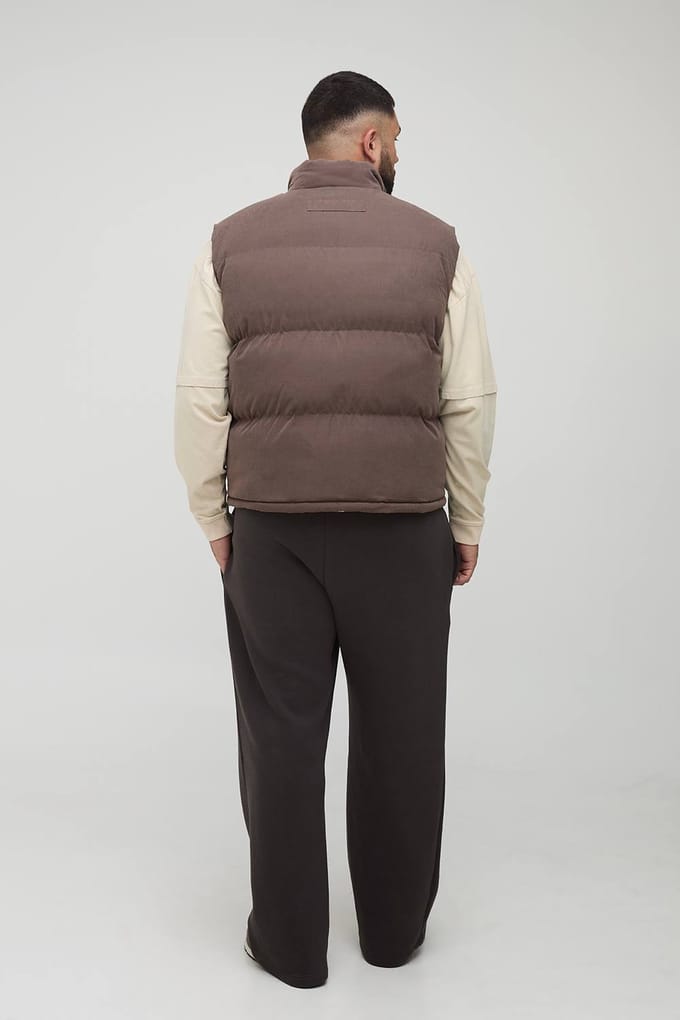 Plus Boxy Faux Suede Funnel Neck Gilet in Chocolate | Size 4XL
