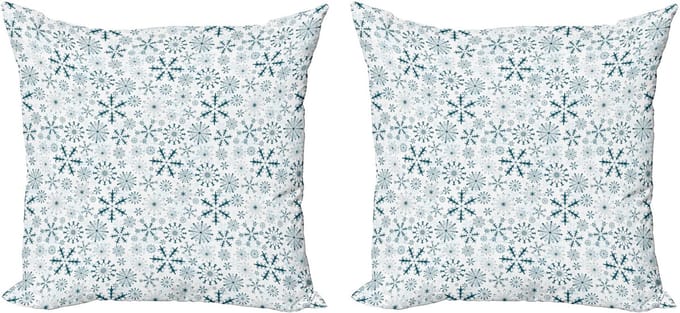 ABAKUHAUS Winterkussensloopset (2 stuks), Merry Xmas Snowflakes, 45 cm, turquoise wit