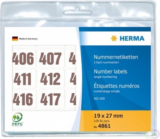 HERMA 4861 Nummeretik. zelfkl. 19x27 mm opdruk bruin 401-500