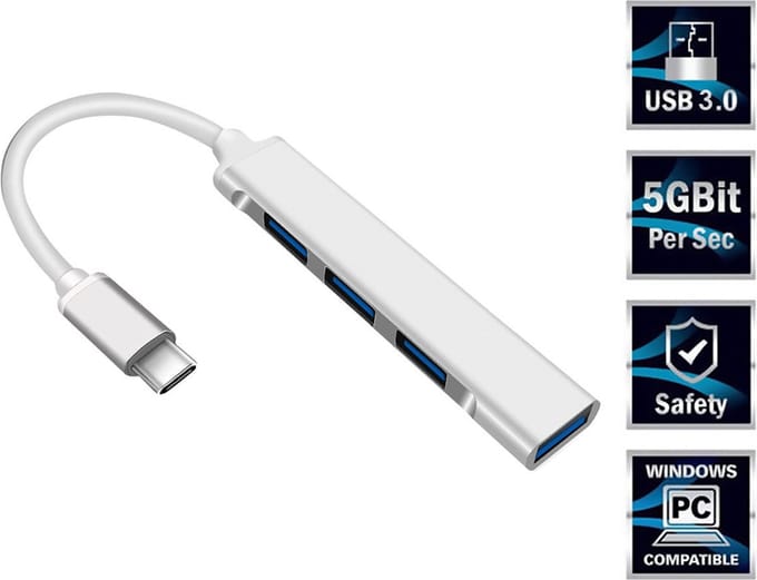 Innerlight® Connect+ - USB HUB - USB-C naar 4x USB-A - USB-C Adapter - Geschikt voor Apple MacBook Air en Pro - Geschikt voor Samsung - Geschikt voor Microsoft Surface Pro