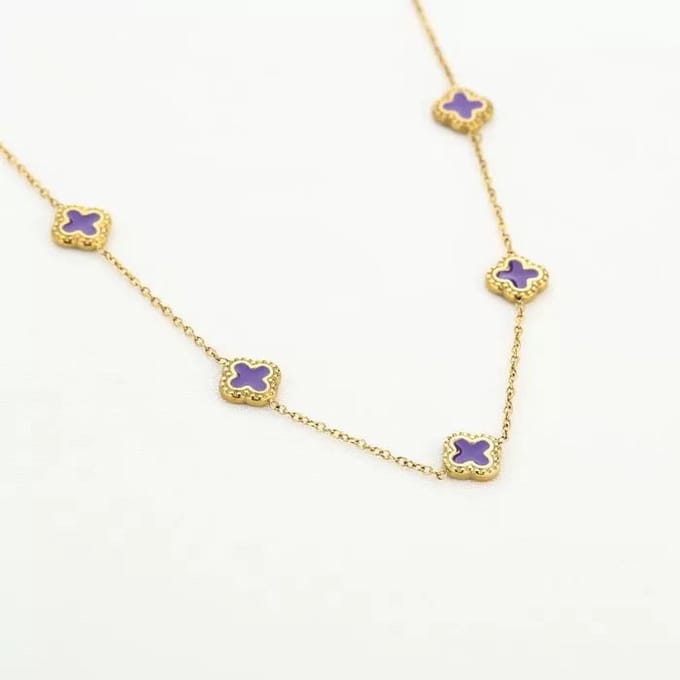 Bijoutheek Collier 5 Klavers Paars