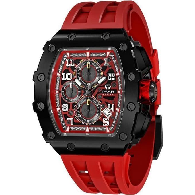 Horloge - TSAR BOMBA - Tonneau - Luxe - Waterdicht 5 ATM - Chronograaf wit
