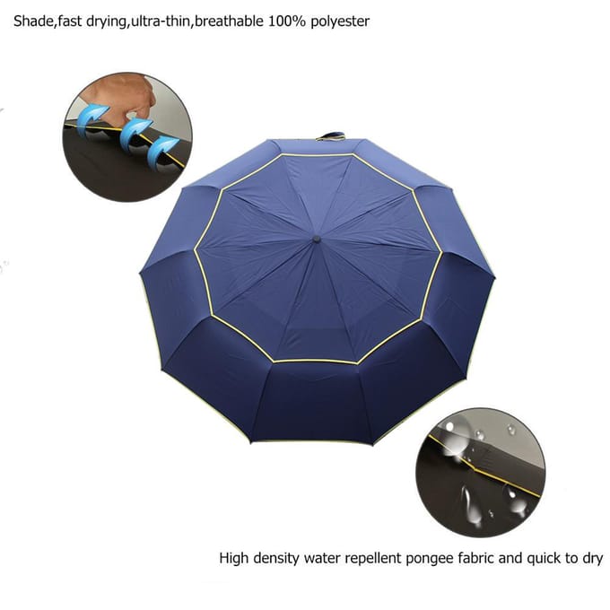Parapluie Extra Grand Surdimensionné Compact Grand Double Toile Ventilé Coupe-vent Imperméable Parapluies Canne brown