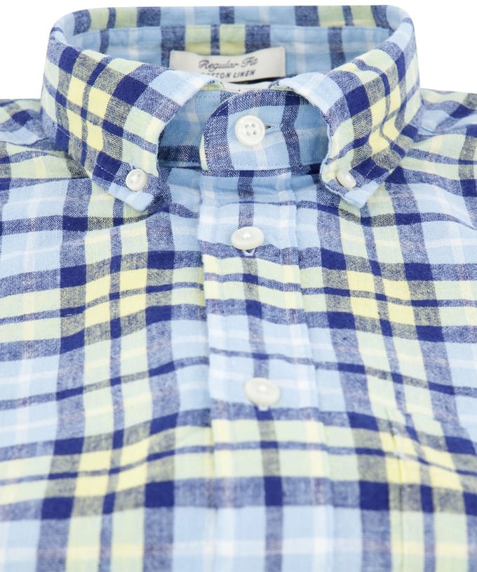 Gant overhemd blauw korte mouw linnen