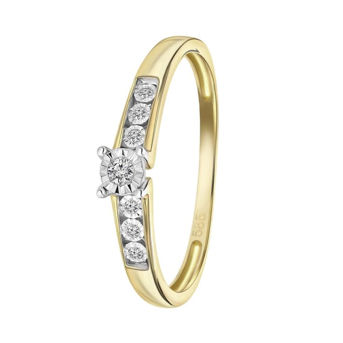 Lucardi Dames ring met 7 diamanten (0,05ct) - Ring - Cadeau - 14 Karaat Goud - Geelgoud