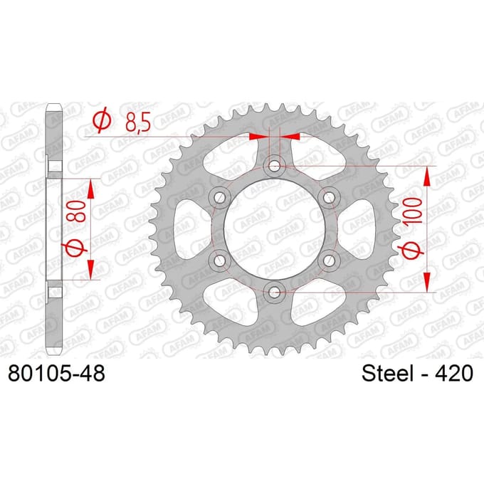 Stalen motortandwiel achteraan Afam 420 48 dents