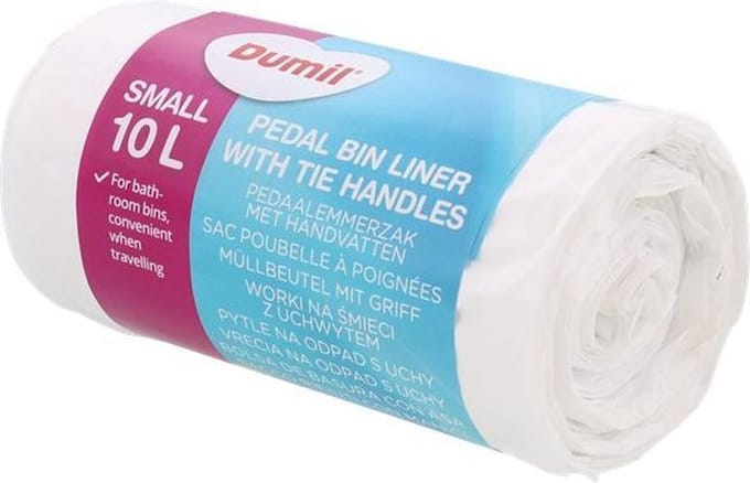 Dumil afvalzakje 10 liter - klein, wit plastic met handvat - 30 vuilzakjes