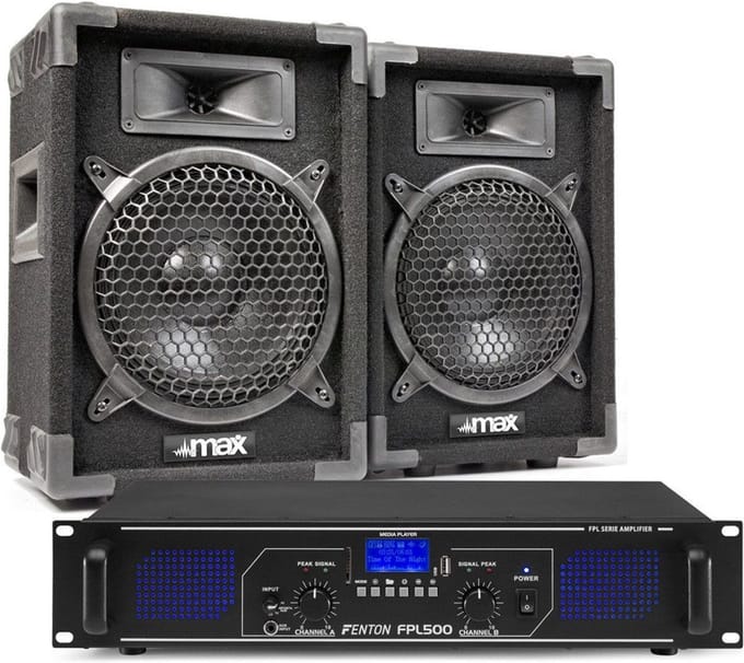 DJ geluidsinstallatie met Bluetooth - MAX8 DJ luidsprekers + Bluetooth versterker combinatie - 800W