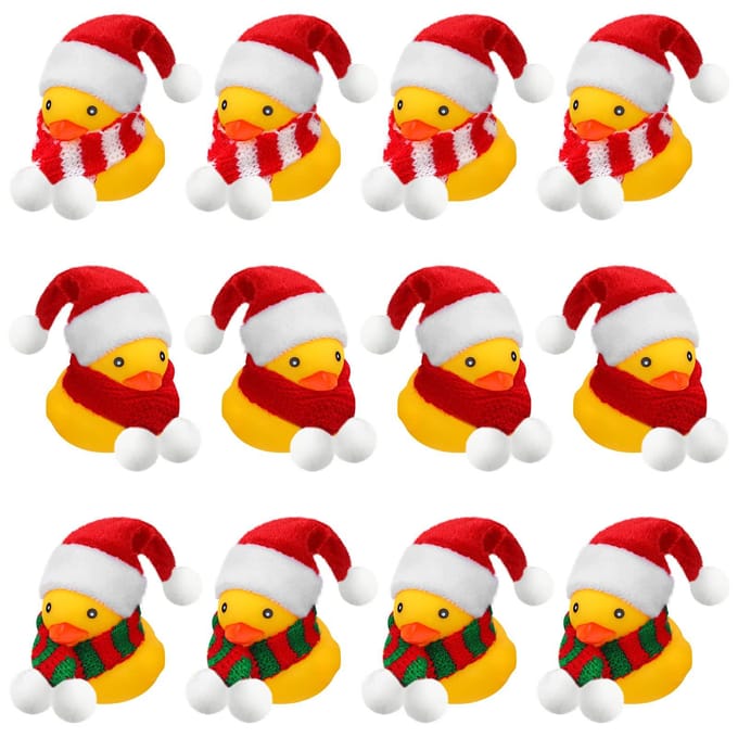 1224 Stuks Kerst Mini Rubberen Eendjes in Bulk Met Kerstmutsen en Sjaal Rubberen Eendjes Badspeelgoed Voor Kerstfeest yellow