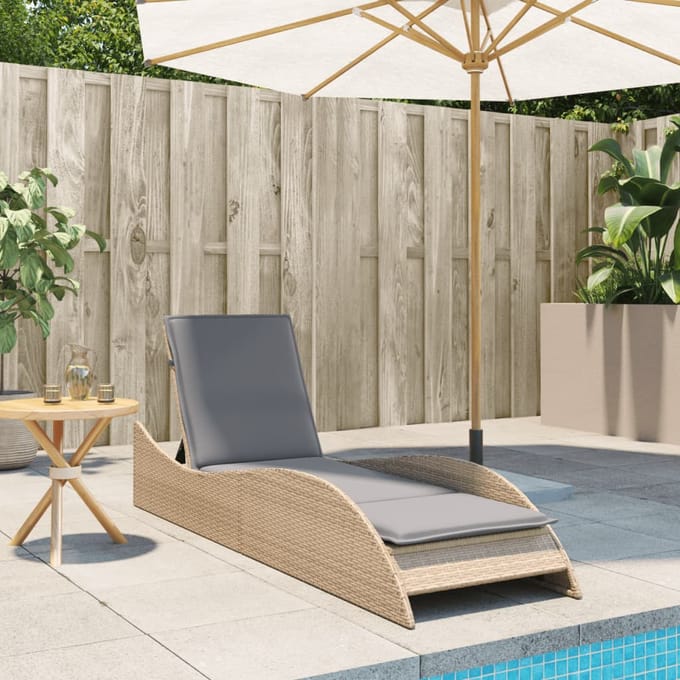 vidaXL - Ligbed - met - kussen - 60x205x73 - cm - poly - rattan - beige