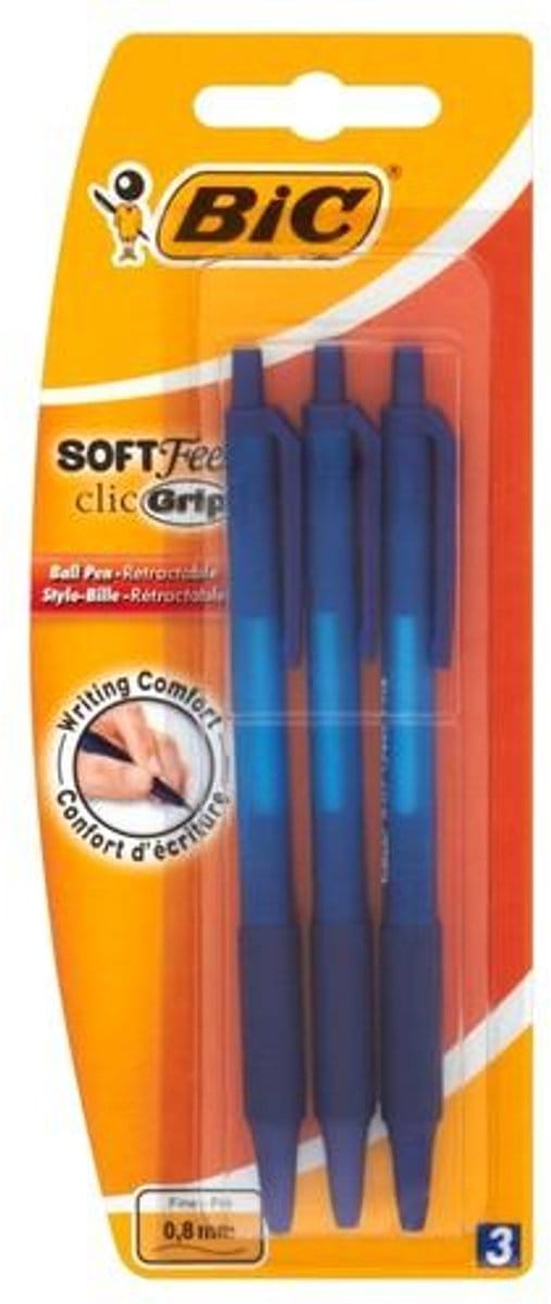 BIC Soft Feel Automatische pennen, 3 stuks, blauw