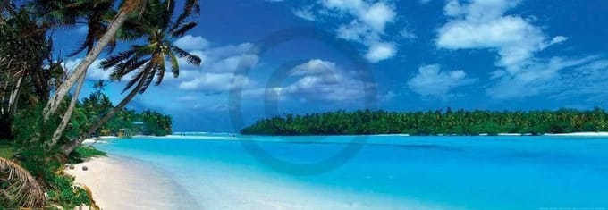 Kunstdruk Shutterstock - Panoramic Lagoon 95x33cm