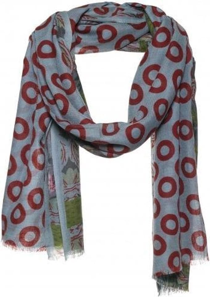 Sjaal blauw en rood - 85% wol / 15% zijde - cirkel en bloem print