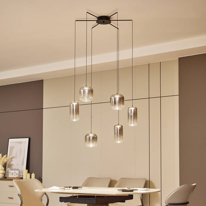 Lucande LED hanglamp Avelina, rookgrijs, 6-lamps