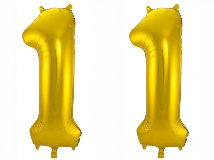 Folieballon 11 jaar - Goud - 86 cm