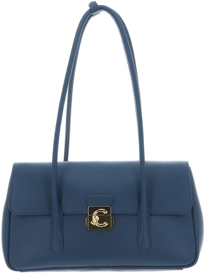 COCCINELLE Leren schoudertas handtas C-Me Lock Handbag Grained Leather Deep Blue blauw