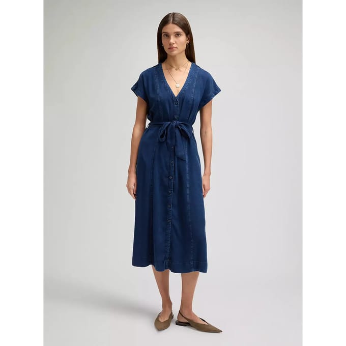 Lee Belted Midi-jurk Met Korte Mouwen Blauw M Vrouw