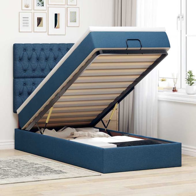 vidaXL - Bed - met - matras - 100x200 - cm - stof - blauw